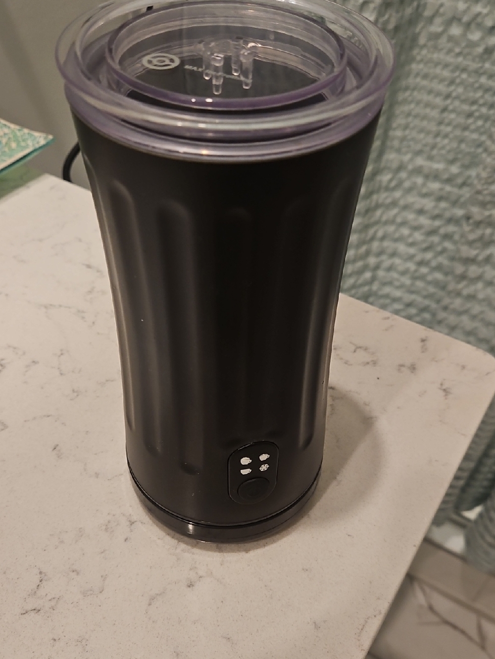Black Electric Milk Frother with Clear Lid By OVETEDO.  DOUBLE WALLED INSULATION